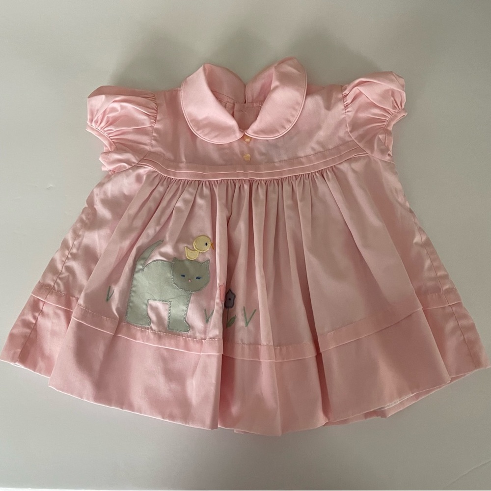 Jayne Copeland Vintage Baby Girls Light Pink Cat Dress Sz 12 Months